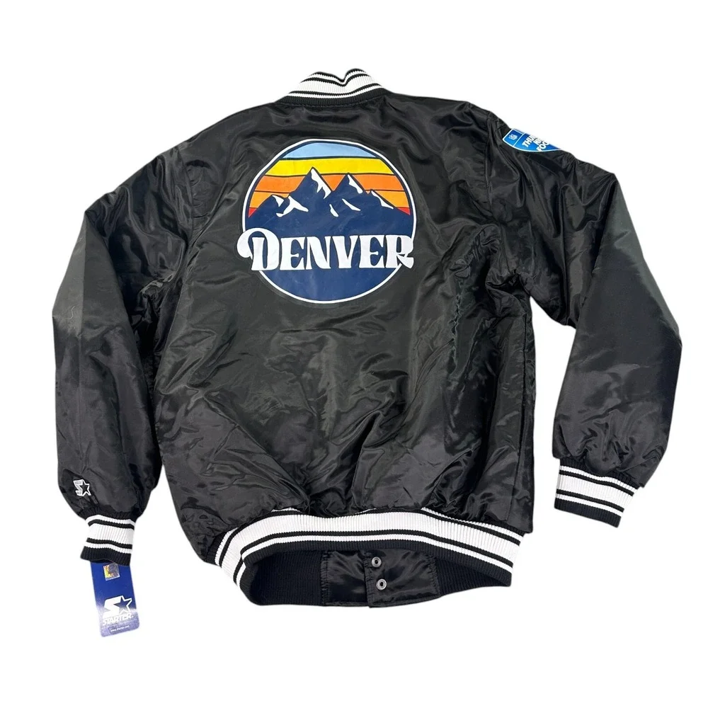 Starter Varsity Bomber Jacket Mens Medium Black Denver Thursday Night Football